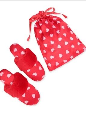 INC Heart Print Satin Gift Bag with Cozy Red Heart Slippers